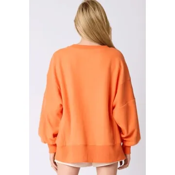 Yiulangde Women's Cute Halloween Sweatshirts Sequin Spooky Ghost Graphic Oversized Pullover Crewneck Long Sleeve Sweater Tops Light Orange