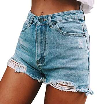 Sexyshine Women's Sexy High Waist Casual Cut Off Ripped Jeans Denim Hot Shorts (LB, S)
