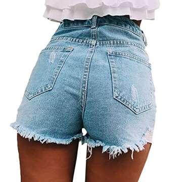 Sexyshine Women's Sexy High Waist Casual Cut Off Ripped Jeans Denim Hot Shorts (LB, S)