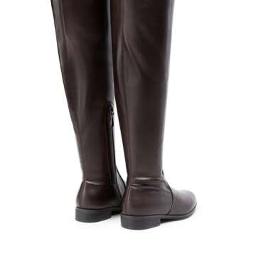 DREAM PAIRS Women's Thigh High Boots Low Block Heel Casual Fashion Over the Knee Boots,Size 6.5,Brown-Pu,SDOB2402W