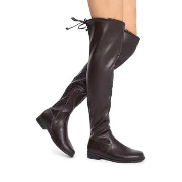 DREAM PAIRS Women's Thigh High Boots Low Block Heel Casual Fashion Over the Knee Boots,Size 6.5,Brown-Pu,SDOB2402W