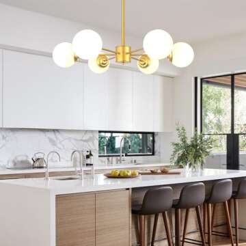 DELIPOP Globe Sputnik Chandelier, 6-Light Gold Modern Chandeliers with Glass, Mid Century Pendant Li...