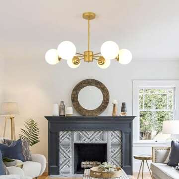 DELIPOP Globe Sputnik Chandelier, 6-Light Gold Modern Chandeliers with Glass, Mid Century Pendant Light Fixtures Vintage Ball for Dining Room, Living Room, Bedroom, Kitchen Island