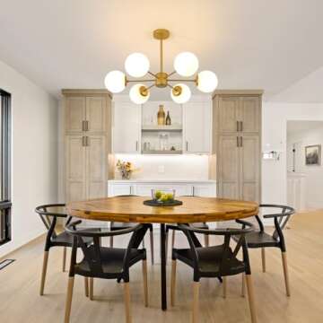 DELIPOP Globe Sputnik Chandelier, 6-Light Gold Modern Chandeliers with Glass, Mid Century Pendant Light Fixtures Vintage Ball for Dining Room, Living Room, Bedroom, Kitchen Island