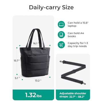 BAGSMART Tote Bag for Women, Puffy Tote Bag with Removable Crossbody Strap, Lightweight Shoulder Bag...