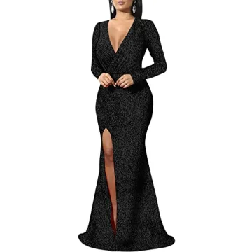 BestGirl Long Sleeve Formal Dress for Women with Sequins