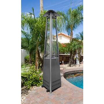 AZ Patio Commercial Glass Tube Propane Patio Heater w/Wheels, Stainless Steel, 48000BTU's
