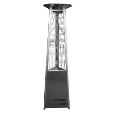 AZ Patio Commercial Glass Tube Propane Patio Heater w/Wheels, Stainless Steel, 48000BTU's