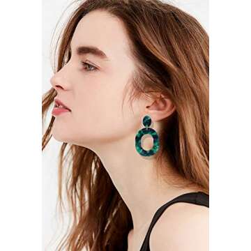 Stylish Green Acrylic Mottled Hoop Earrings for Women - Statement Drop Dangle Fashion Jewelry