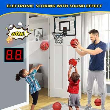 Iyoyo Mini Basketball Hoop Indoor for Kids Over The Door Basketball Hoop with Electronic Scoreboard ...