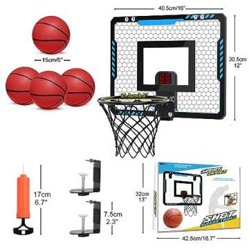 Iyoyo Mini Basketball Hoop Indoor for Kids Over The Door Basketball Hoop with Electronic Scoreboard Mini Basketball Hoop 4 Balls Basketball Toys Gift Kids 3-12 Year Old Toddlers Boys Girls Teens