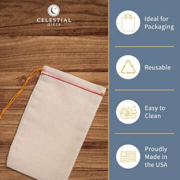 Celestial Gifts Muslin Bags - 100% Cotton Drawstring Bags Medium 50pcs, 4x6, Reusable Tea Bags, Jewe...