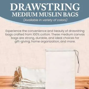 Celestial Gifts Cotton Muslin Drawstring Bags - 50pcs