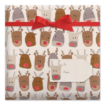 Premium Reindeer Heads Christmas Wrapping Paper Roll 61 sqft