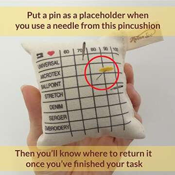 Madam Sew Needle Sorting Pin Cushion – Sewing Pin Holder Pincushion Organizes Sewing Machine Needles for Fast, Easy Identification – Sorts 5 Sizes and 7 Types of Quilting and Embroidery Needles