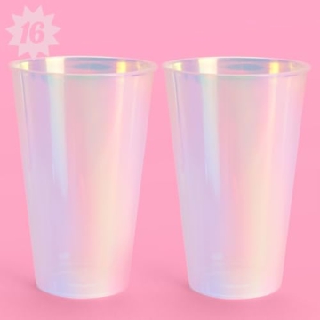 xo, Fetti Party Decorations Iridescent Plastic Cups - 16 Disposable 16 oz Cups | Bachelorette Party ...