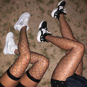 Stunning Rhinestone Fishnet Thigh High Stockings for Women