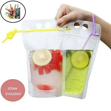 Durable Reusable BESOKUSE Drink Pouches with Straws 50PCS