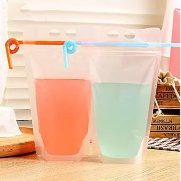 Durable Reusable BESOKUSE Drink Pouches with Straws 50PCS