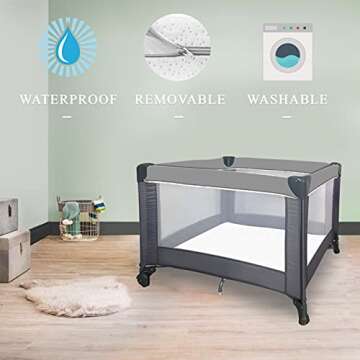 Organic Cotton Pack N Play Mattress | Dual-Sided Portable Baby Crib Pad with Firm Side for Infants & Soft Memory Foam for Toddlers, Waterproof & Washable Cover | 38x26x1.5 Fits Most Playards/Playpens