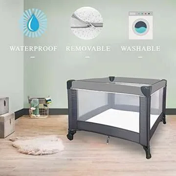 Organic Cotton Pack N Play Mattress | Dual-Sided Portable Baby Crib Pad with Firm Side for Infants & Soft Memory Foam for Toddlers, Waterproof & Washable Cover | 38x26x1.5 Fits Most Playards/Playpens