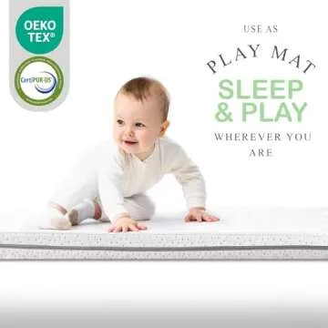 Organic Cotton Pack N Play Mattress | Dual-Sided Portable Baby Crib Pad with Firm Side for Infants & Soft Memory Foam for Toddlers, Waterproof & Washable Cover | 38x26x1.5 Fits Most Playards/Playpens