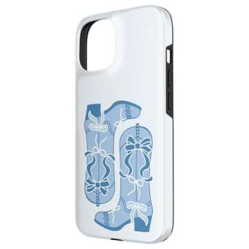 iPhone 15 Light Blue Cowboy Boots and Bows, Coquette Cowgirl Case