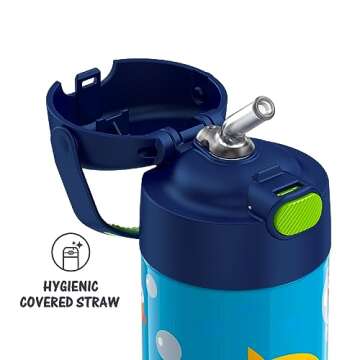 THERMOS FUNTAINER Water Bottle with Straw - 12 Ounce - Kids Stainless Steel Vacuum Insulated Water Bottle with Lid, Baby Shark