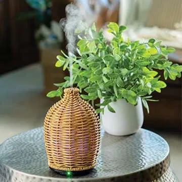Airome Wicker Medium Rattan Essential Oil Diffuser|100 mL Humidifying Ultrasonic Aromatherapy Diffus...