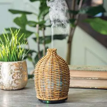 Airome Wicker Medium Rattan Essential Oil Diffuser|100 mL Humidifying Ultrasonic Aromatherapy Diffuser 8 Colorful LED Lights, Intermittent & Continual Mist, Auto Shut-Off, Medium Brown