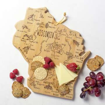 Totally Bamboo Destination Wisconsin State Shaped Serving and Cutting Board, Includes Hang Tie for W...