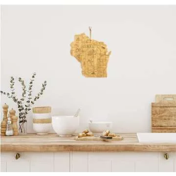 Totally Bamboo Destination Wisconsin State Shaped Serving and Cutting Board, Includes Hang Tie for Wall Display