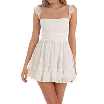 FULA-bao White Graduation Dress for Women 2023 Sweet Cute Ruffle A Line Flare Flowy Short Mini Dress Country Concert Dress (as1, Alpha, s, Regular, Regular, AA White)