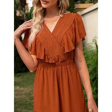 BerryGo Women's Boho V Neck Ruffle Wrap Maxi Dress Casual Tiered Summer Swing Dress Pumpkin with Pocket, S