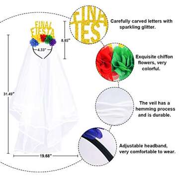 Mexican Final Fiesta Bachelorette Veil Final Fiesta Headband with Bride to Be Satin Sash, Bachelorette Party Veil Flower Crowns Tiara, Mexican Theme Bridal Shower Party Favor Party Decorations