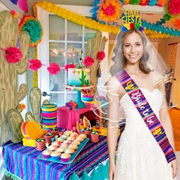 Mexican Final Fiesta Bachelorette Veil Final Fiesta Headband with Bride to Be Satin Sash, Bachelorette Party Veil Flower Crowns Tiara, Mexican Theme Bridal Shower Party Favor Party Decorations