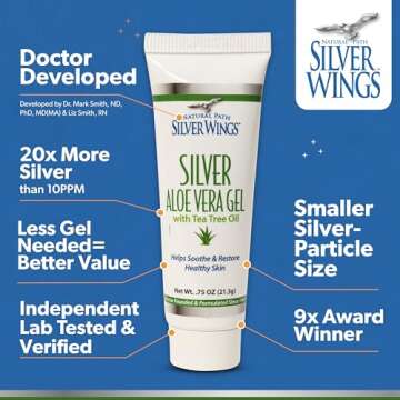 Natural Path Silver Wings 200ppm Silver with Aloe Vera Gel and Tea Tree Oil - Soothing Skin Care - 0.75 oz