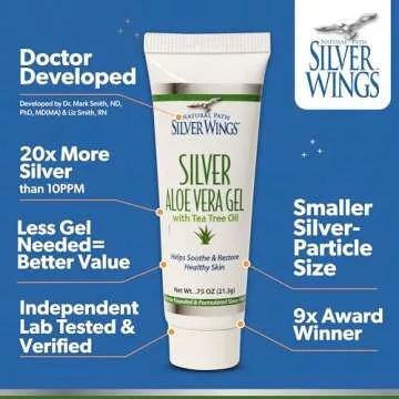 Natural Path Silver Wings 200ppm Silver with Aloe Vera Gel and Tea Tree Oil - Soothing Skin Care - 0.75 oz