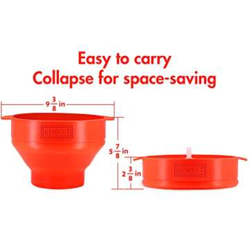 The Original Korcci Microwaveable Silicone Popcorn Popper, Microwave Popcorn Popper, Collapsible Microwave Popcorn Maker Bowl, No Oil Required, Use In Microwave, Dishwasher Safe (Red)