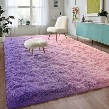 DweIke Luxury 4' x 6' Modern Indoor Living Room Bedroom Home Area Rugs, Light Purple Pink Rug Upgrade Non-Slip Rectangular Colorful Rug, High Pile Soft Rug for Kids Girls Bedroom Decor