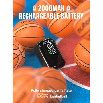 Pumteck AP1-M Electric Ball Pump: Portable Sports Automatic Ball Air Pump with Digital Precise Pressure Gauge, 15Psi Fast Inflation Basketball Soccer Football Volleyball Rugby Inflator with 2 Needles