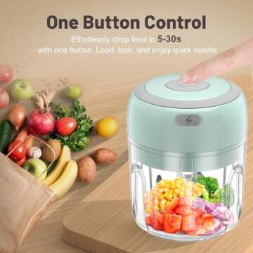 Electric Mini Garlic Chopper 2 Cup,Portable Cordless Food Processor, Vegetable Chopper Blender Onion...