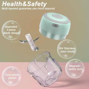 Electric Mini Garlic Chopper 2 Cup,Portable Cordless Food Processor, Vegetable Chopper Blender Onion Mincer,Meat Grinder with USB Charging for Chili,Pepper,Baby Food,Spice, Nuts,Herb(Green 100+250ml)