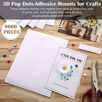 Zonon 9600 Pieces Foam Dots Adhesive Squares 8 Sheets Mini 3D Foam Precut Square Mount 0.2 Inch Dual Double Sided Self Adhesive for Shaker Cards Scrapbook DIY Craft Office Supplies, 0.07 Inch Thick