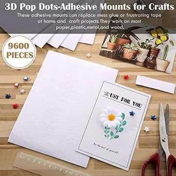 Zonon 9600 Pieces Foam Dots Adhesive Squares 8 Sheets Mini 3D Foam Precut Square Mount 0.2 Inch Dual Double Sided Self Adhesive for Shaker Cards Scrapbook DIY Craft Office Supplies, 0.07 Inch Thick