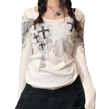 Trendy Women Y2K Long Sleeve Top Tee - Vintage Style Pullover for Every Occasion