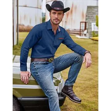 COOFANDY Mens Shirt Lightweight Chambray Button Front Relaxed Fit Denim Type 01 Light Blue Medium Lo...