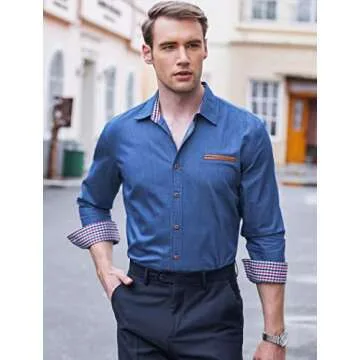COOFANDY Men’s Lightweight Chambray Button Front Shirt