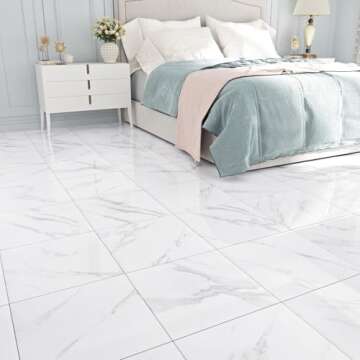 WESTICK 20 PCS Marble Peel and Stick Floor Tile Bathroom Waterproof Vinyl Flooring Tiles Self Adhesive Sticky Tiles for Floor Bedroom Living Room Camper Kitchen Linoleum Flooring Sheets White 12"x12"