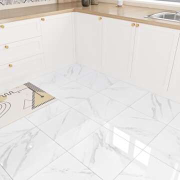 WESTICK 20 PCS Marble Peel and Stick Floor Tile Bathroom Waterproof Vinyl Flooring Tiles Self Adhesive Sticky Tiles for Floor Bedroom Living Room Camper Kitchen Linoleum Flooring Sheets White 12"x12"